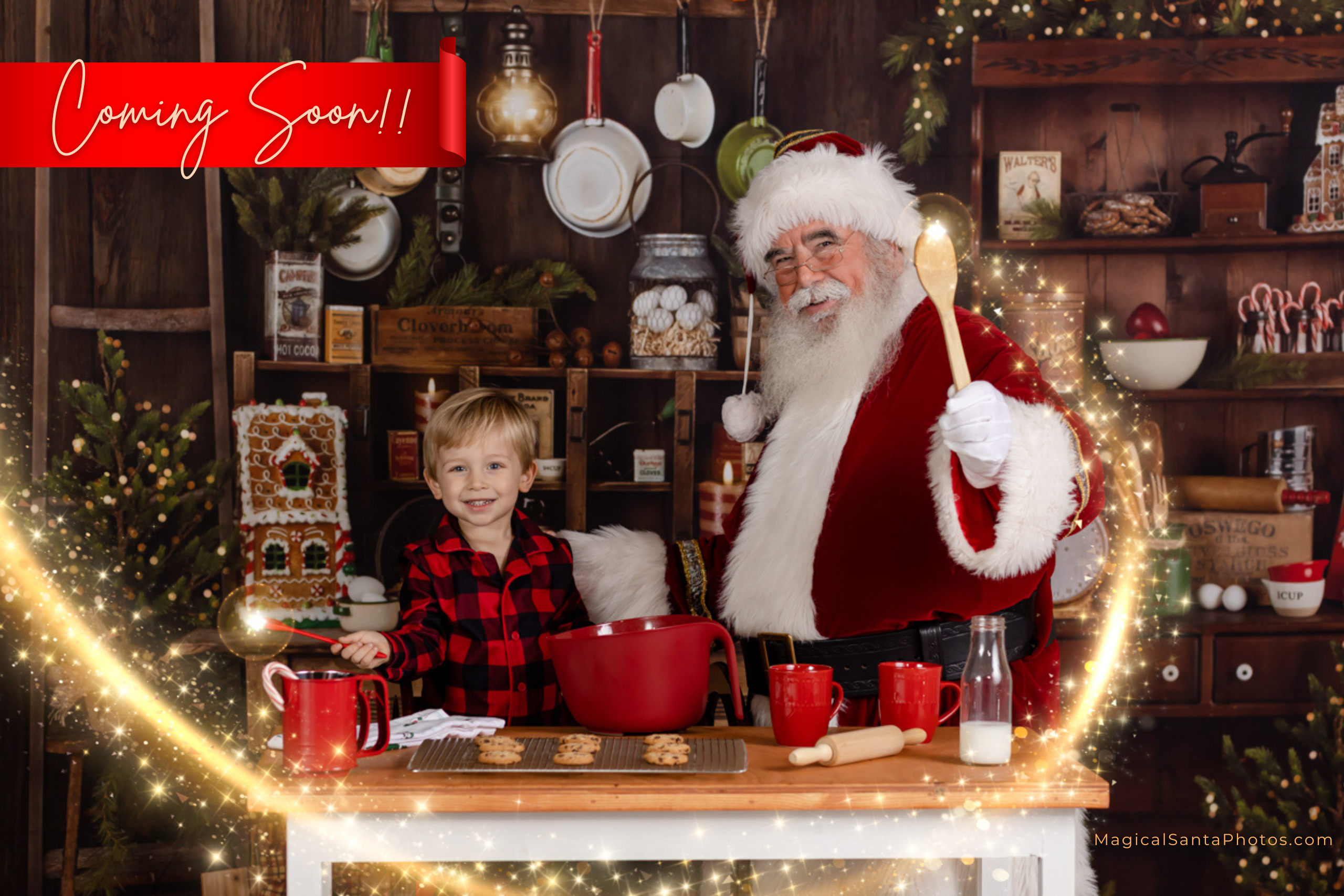 santa with a little boy cooking together with magic coming soon
